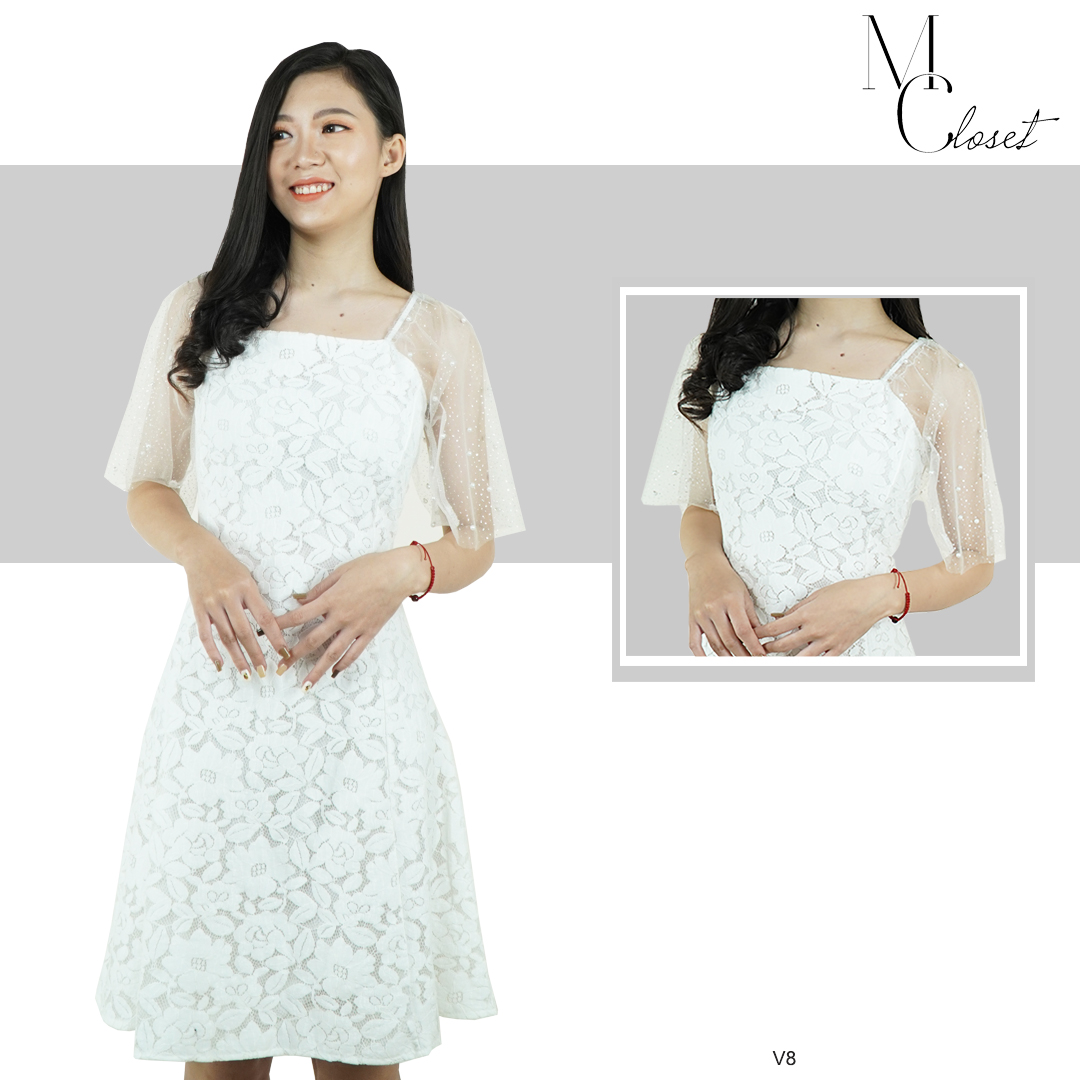 Váy Ren Trắng Tay Ngọc